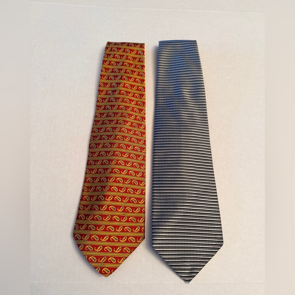 Lot Of 2 Robert Talbott Best In Class Silk Ties Red Gold Paisley & Black Silver